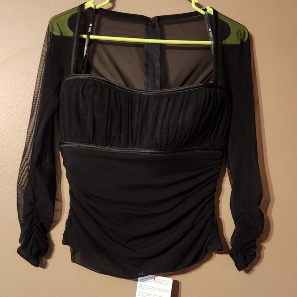 Copy Tadashi Black Sheer Blouse Sz Large NWT Y2K